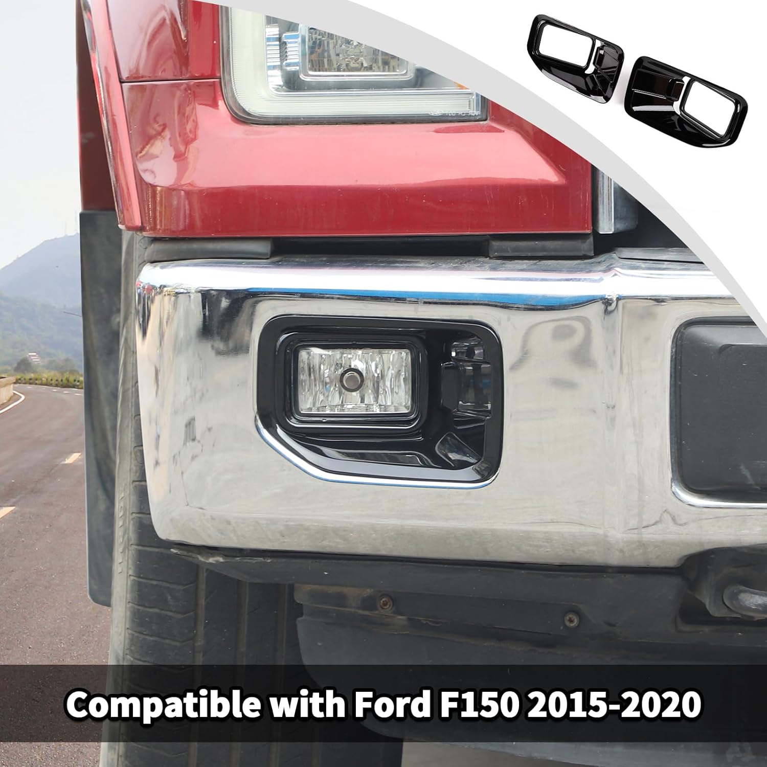 JWWY Front Foglights Fog Light Fog Lamp Covers Embellishment Garnish Trim Fit for 2015-2020 Ford F150 Exterior Accessories ABS Black 2PCS