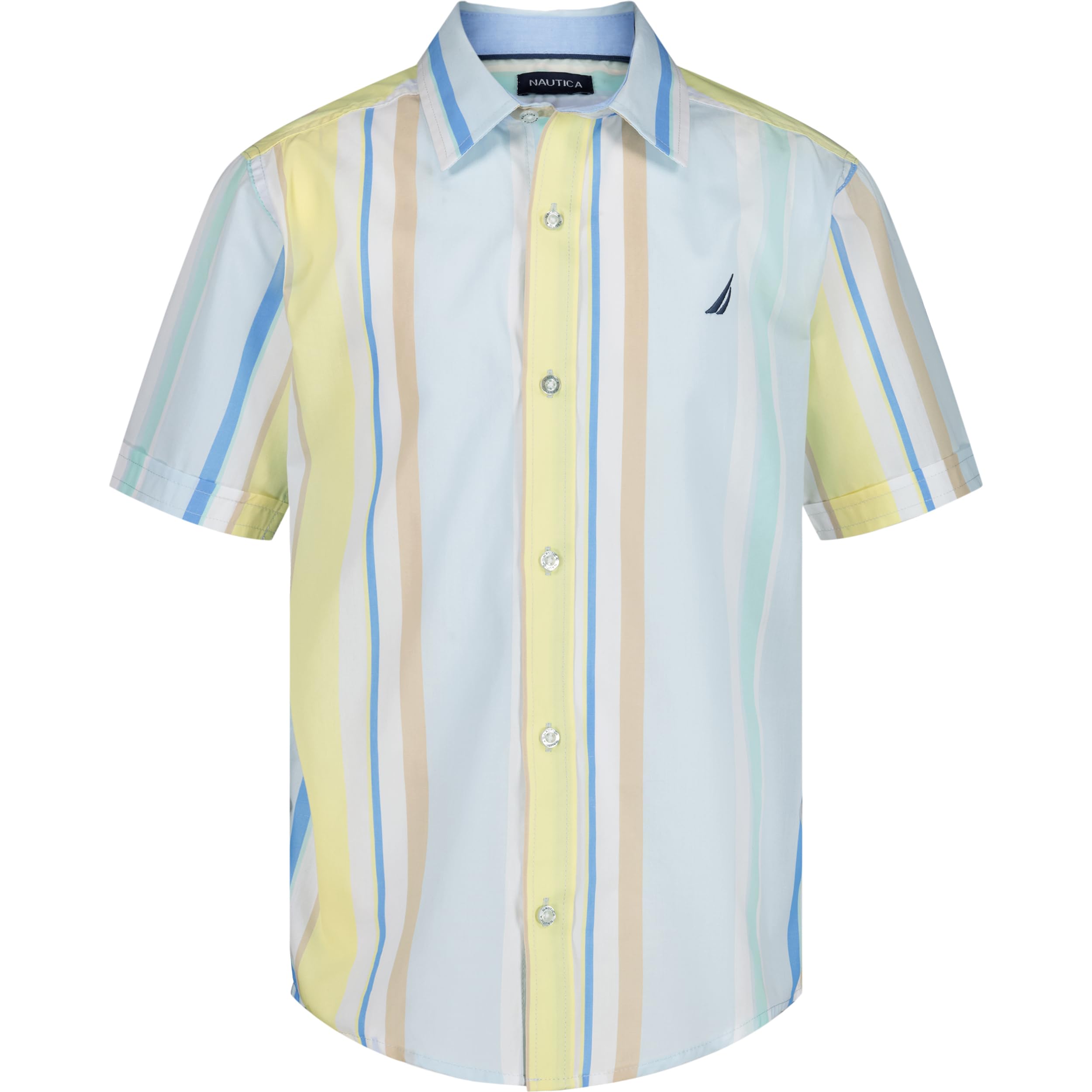 Nautica Boys' Short Sleeve Woven Button-Down Shirt. Light Weight & Breathable