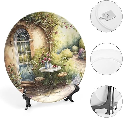 Miniatura 4 de Platos decorativos para decoración del hogar, plato de cerámica de jardín italiano de acuarela para exhibición de mesa, plato redondo con soporte,