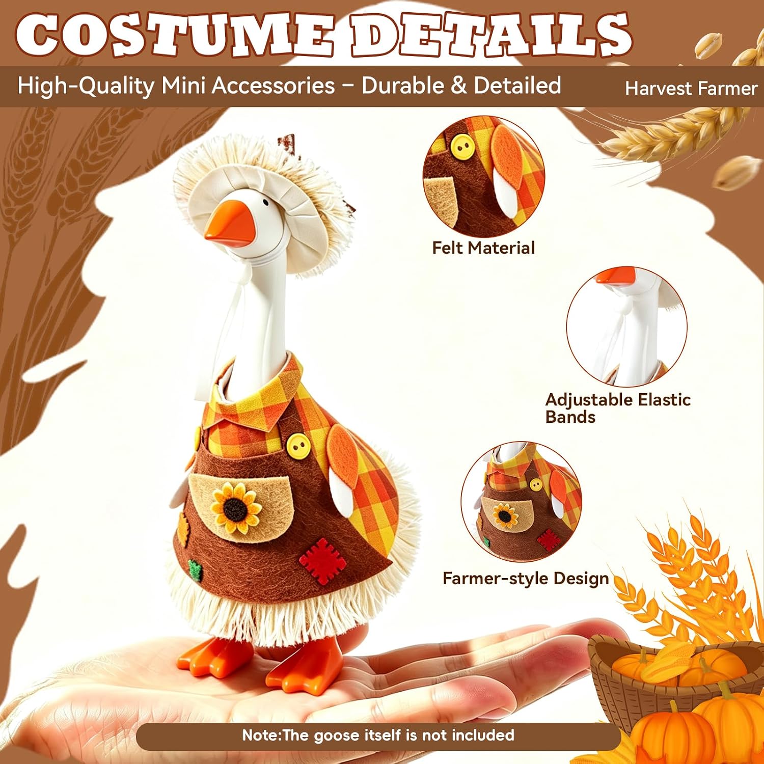 Desk Goose Outfits 7 Inch, Fall Costumes for Mini Goose Statue (3 Sets) image 4