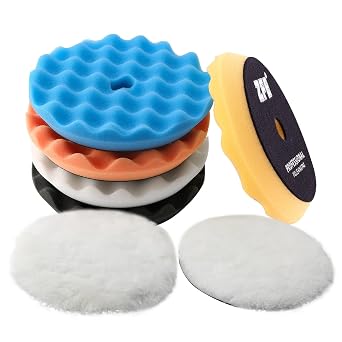 Buffing Polishing Pads, ZFE 7Pcs 6"150mm Waffle Foam Buffing Pads Polishing Pads Wool Pad Kit for 6Inch Backing Plate RO/DA/GA Car Polisher Boat Compounding, Polishing and Waxing