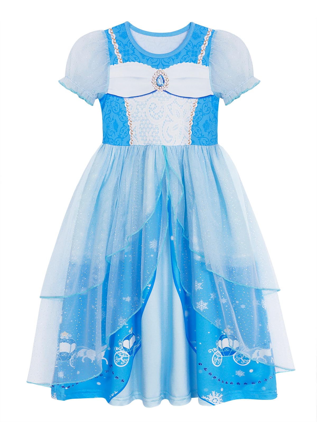 Jurebecia Blue Princess Costumes Dress for Girls Princess Dressing up Kids Halloween Fancy Party Outfit Cosplay Dress 5-6 Years - Image 3