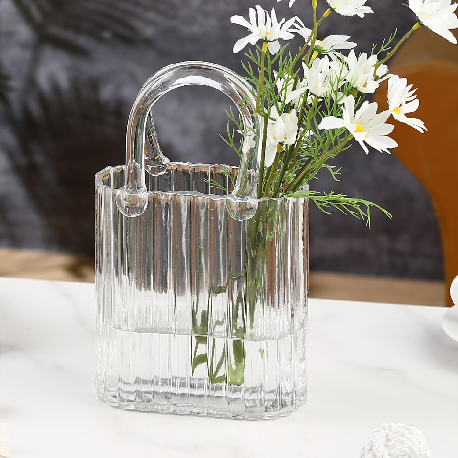 Vase à fleurs en verre de 28 cm idéal pour illuminer votre salon ou chambre