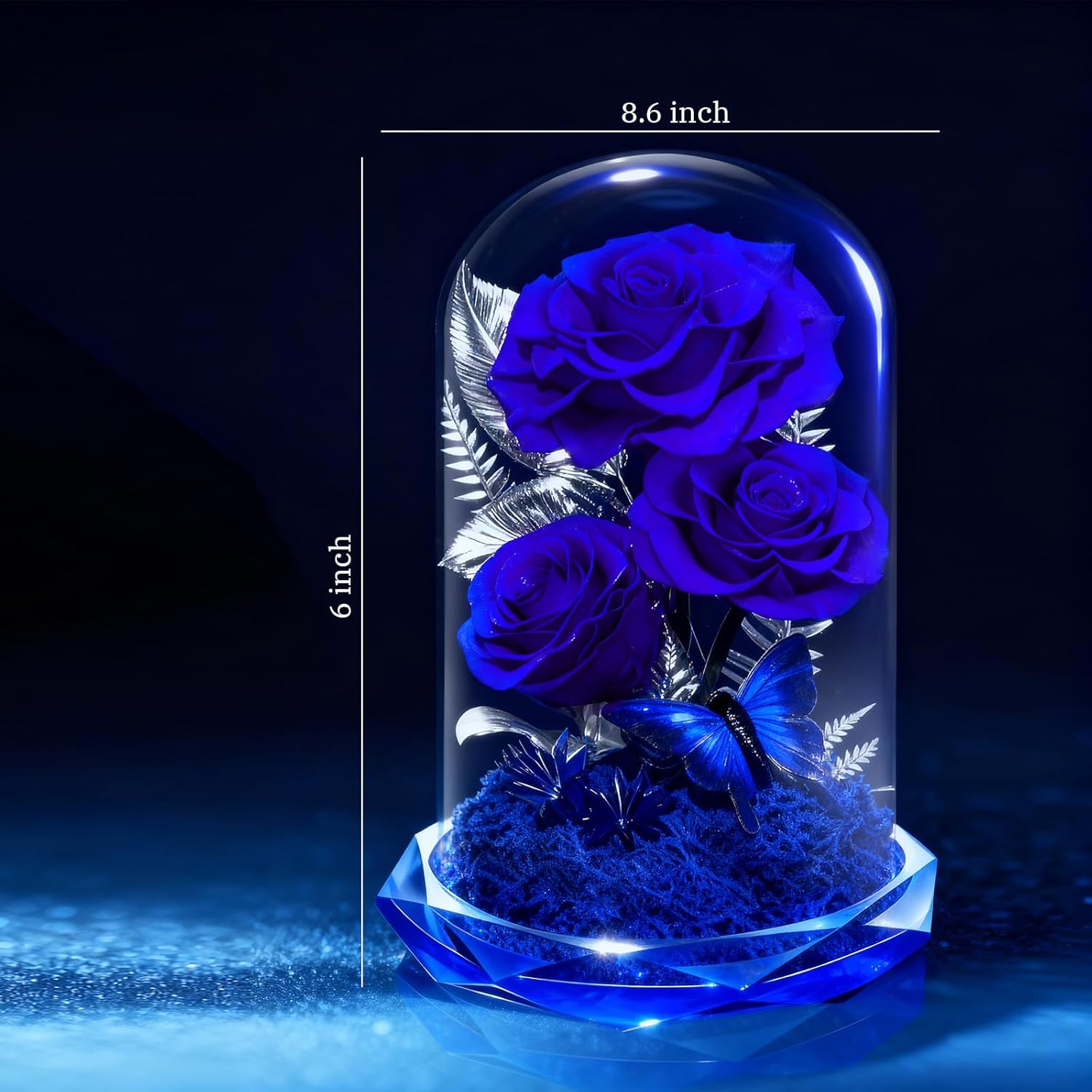 Preserved Rose in Glass Dome with Angel - Forever Flowers Christmas Gifts for Women, Mom, Wife - Birthday, Anniversary, Valentine's - Fresh Flowers for Delivery Prime (BLUE) - Image 2