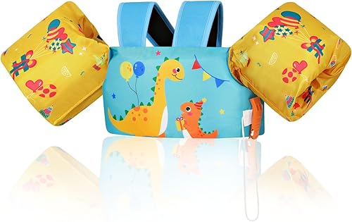 Miniatura 14 de MoKo Chaleco de natación para niños, flotadores para niños pequeños, flotadores de banda de brazo con correa ajustable, chaqueta de natación con ala