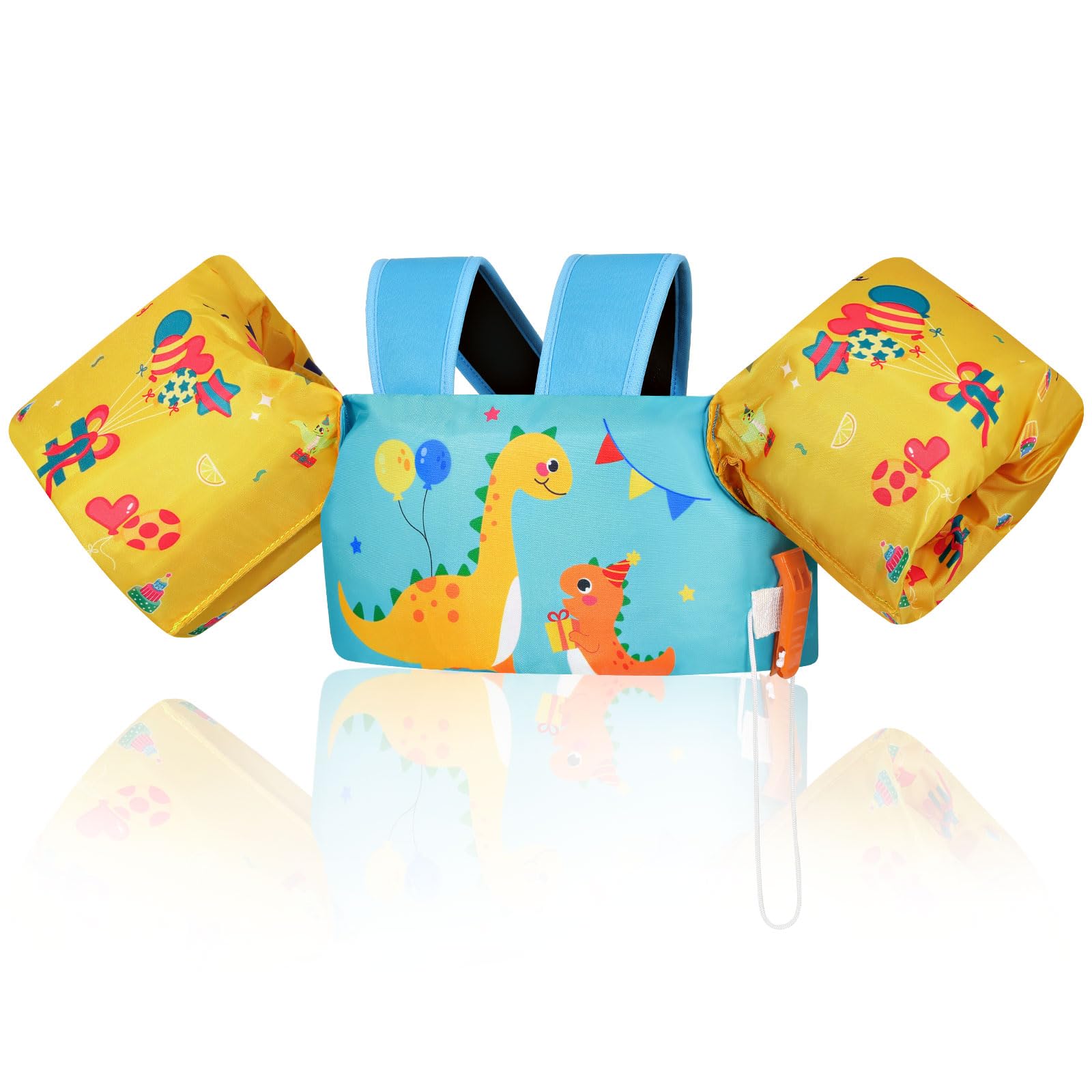 MoKo Swim Arm Band for Kids 20-30-40-50lbs, Clearance Toddler Swim Vest Cute Cartoon Swimming Wings Pool Floats Sleeve Children Water Sports Learning Swim Training Equipment, Indigo Balloon Dinosaur