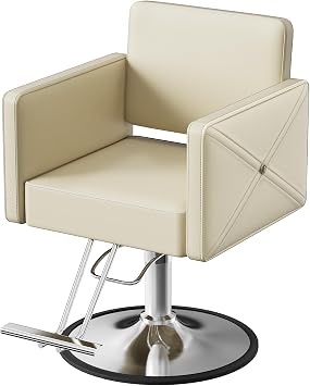 Barber Chair, Salon Chair for Hair Stylist, Hair Salon, 360 Degrees Swivel Styling, Height Adjustable Hydraulic Shampoo Chair Beige
