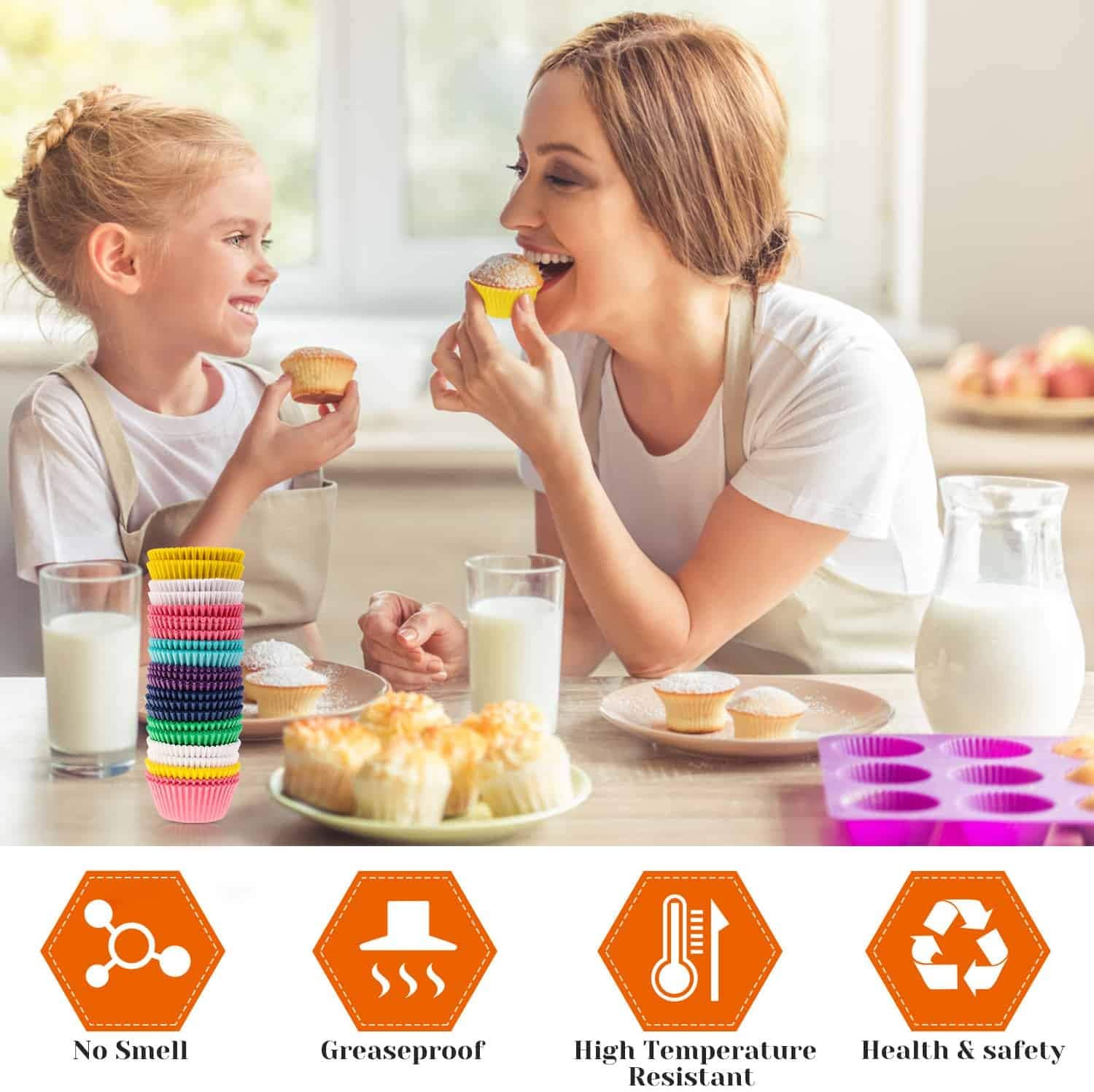 Selizo 700 pcs Multicolor Muffin Cupcake Liners Baking Cups No Smell Safe Food Grade Inks and Paper Grease Proof Cupcake Liners for Muffins, Cupcakes, Cake Balls, and Candies