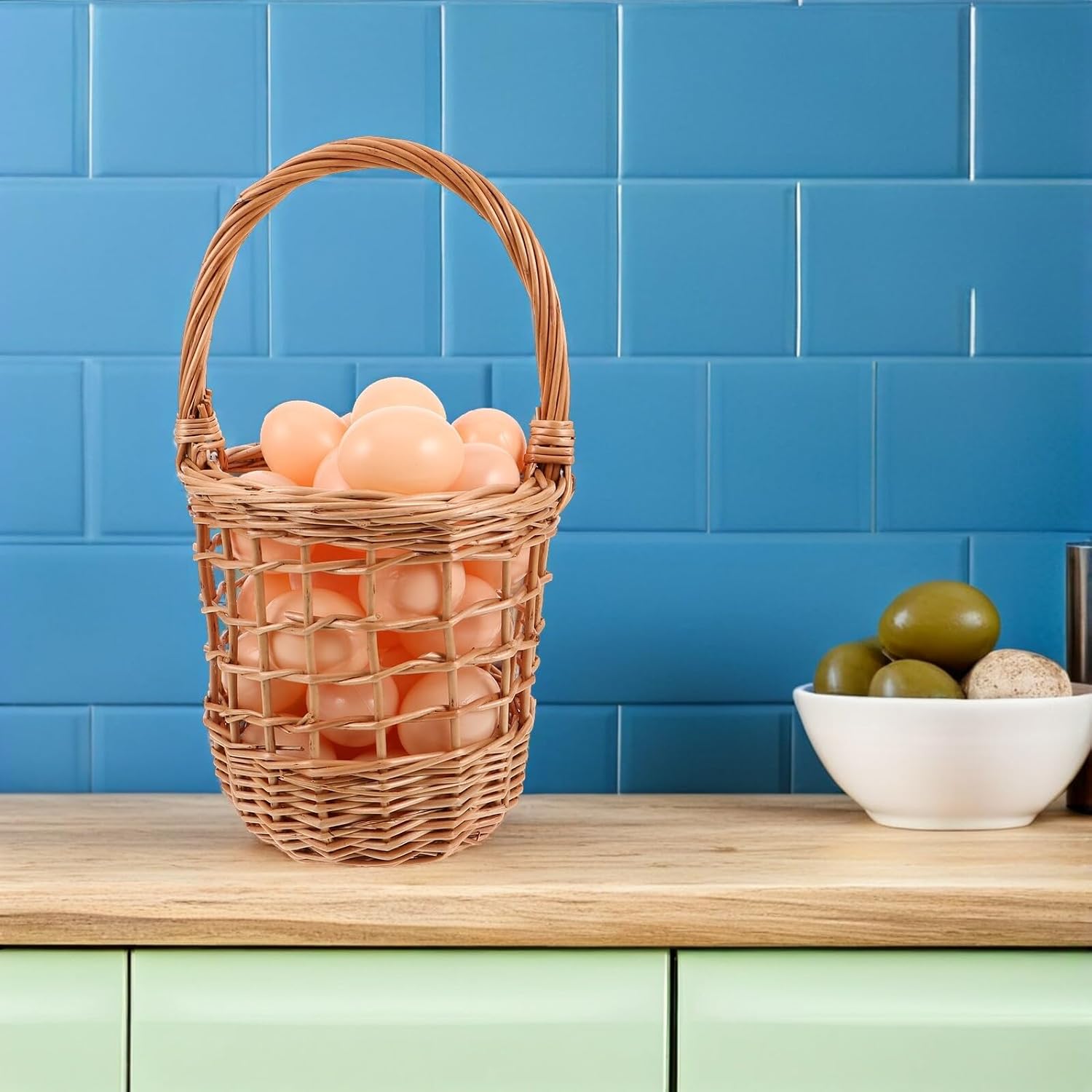 Willow Woven Hanging Storage Basket Small Kitchen Organizer Basket for Garlic Ginger Onion Pantry Wall and Desktop Holder