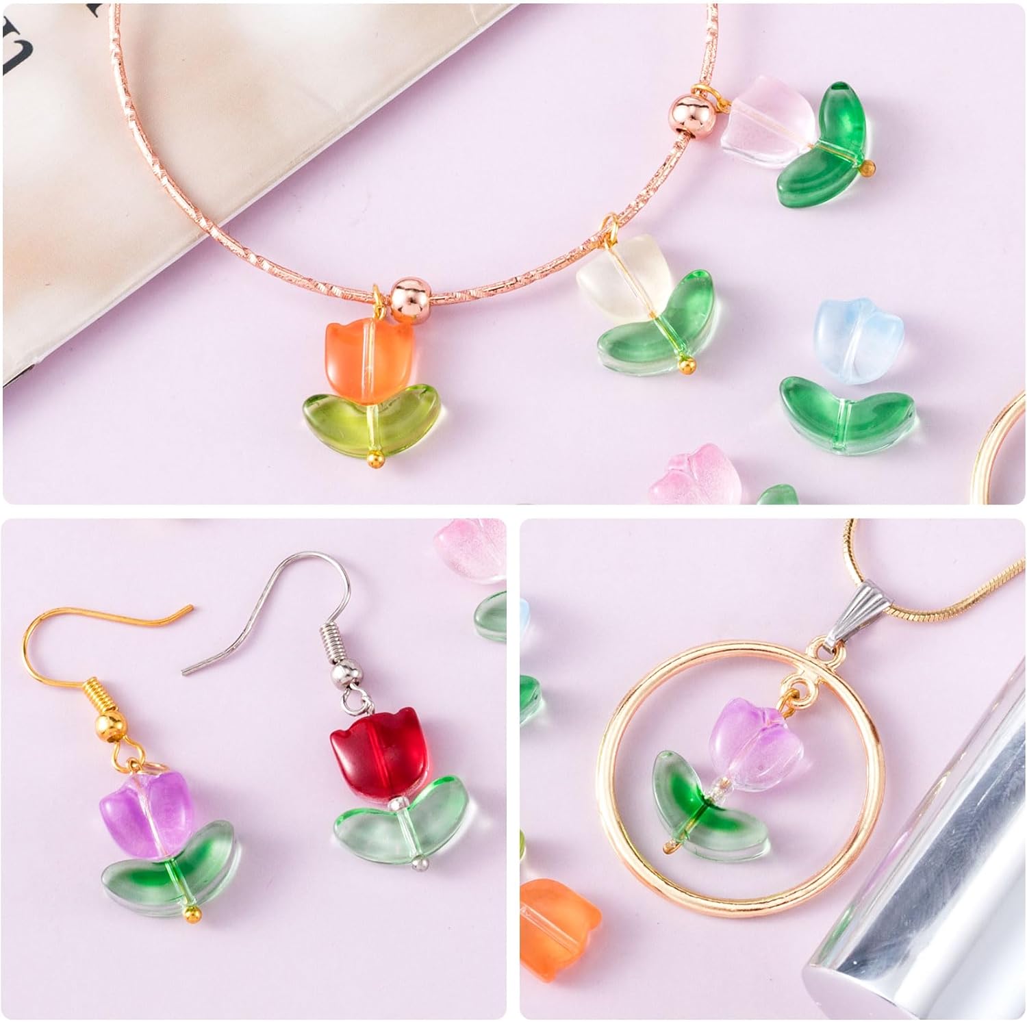 160 Pcs Colorful Glass Flower & Leaf Beads for Jewelry Making, Bracelets, Necklaces, Earrings, Crafts - Image 4