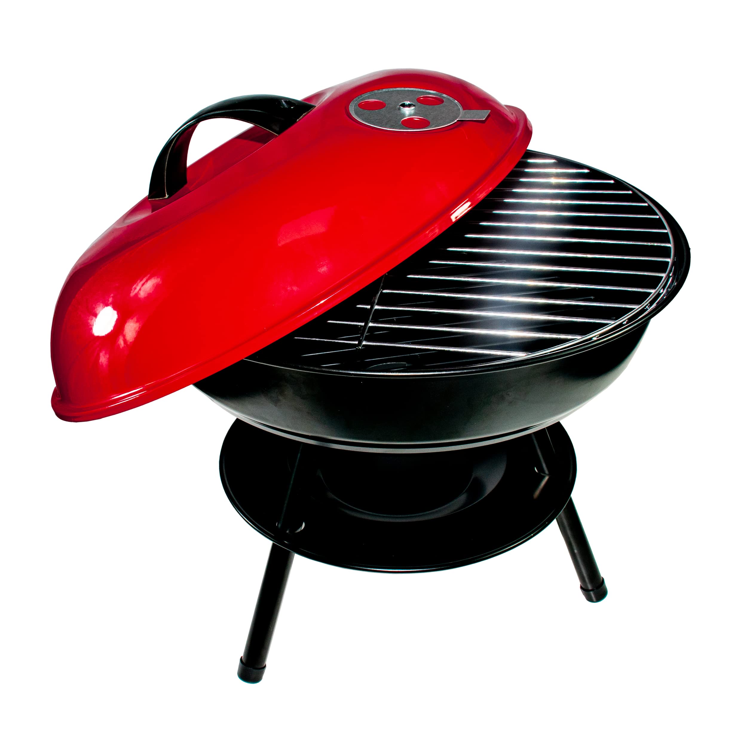 Barbacoa BESCH Redonda con 3 Patas Desmontables de Acero 37 x 37 x 39 cm con Bandeja y Tapa - Parrilla Barbacoa de Carbón o Madera Exterior, Camping y Picnic