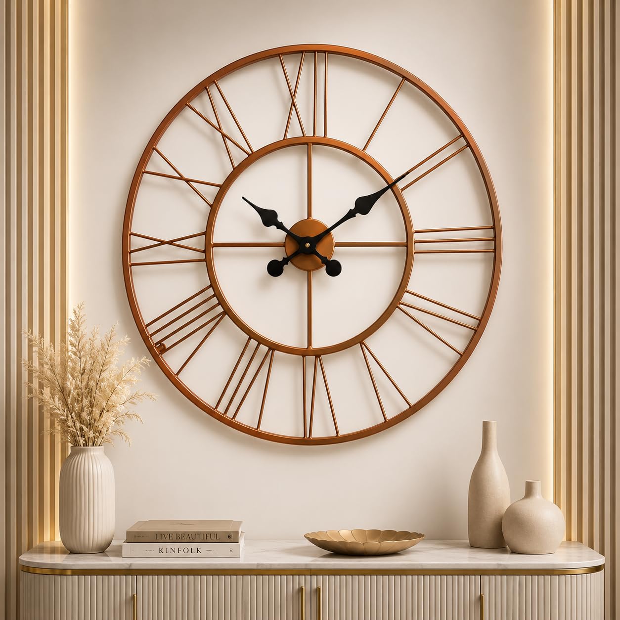 RIOH Decor Big Size Roman Numeral Wall Clock 60 CM, Modern Metal Wall Clock for Living Room, Silent Analog Decorative Wall Clock for Hall, Bedroom, Office & Home Decor, Rose Gold-picture-18