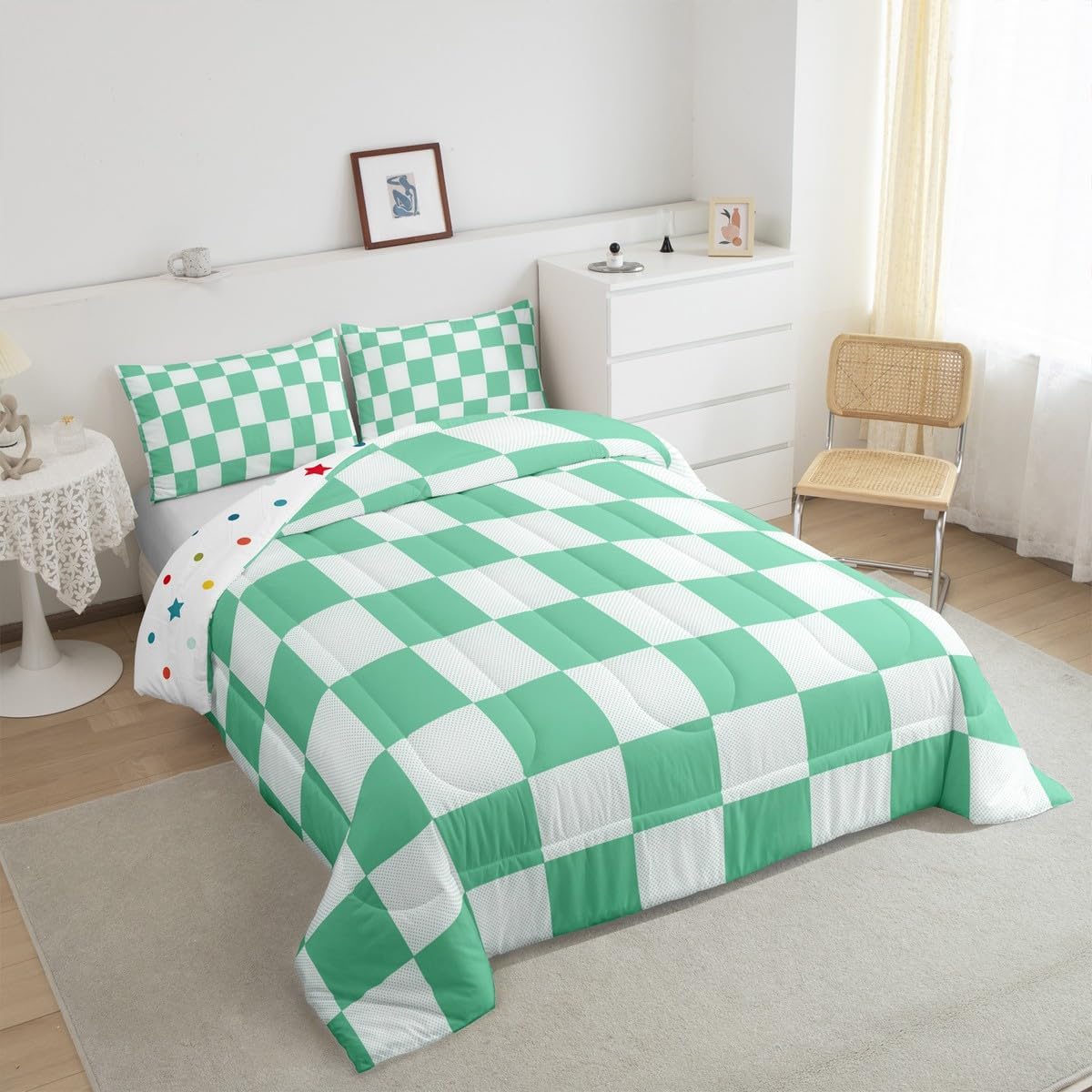 Gingham Kids Toddler Comforter Sets,Checkered Grid Plaid Reversible Bedding Set for Boys Men Teens Children,Checkerboard Geometric Quilt Set 2 PCS,Kids Classic Plaid Duvet Insert,1 Pillow Case