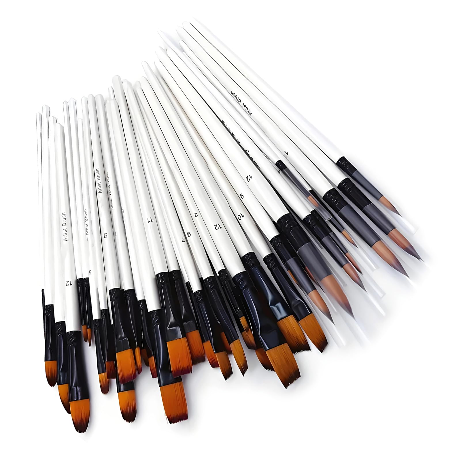 48Pcs Multipurpose Wooden Painting Brush Nylon Bristles Art Brush for Oil Acrylic Watercolor Gouache Painting Sketching Art Brushes for Oil Acrylic Watercolor