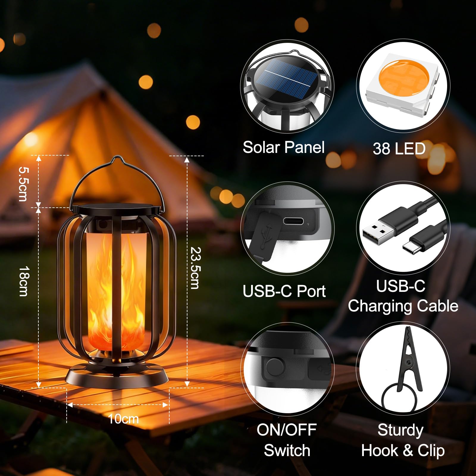 Solar Flammen Laterne für Außen Hängend, 2 Stück Solarlampen IP65 Wasserdicht mit 3 Farbtemperaturen, Balkon Garten Lampion, Halloween Deko, Outdoor Leuchten für Terrasse, Rasen, Hof, Camping