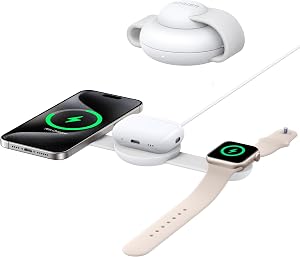 Anker MagGo Caricatore Wireless iPhone 3 in 1 15W, Compatibile con MagSafe, certificato Qi2, Pieghevole e Portatile per iPhone 16/15/14/13 AirPods, Apple Watch e altro (caricatore USB-C incluso)
