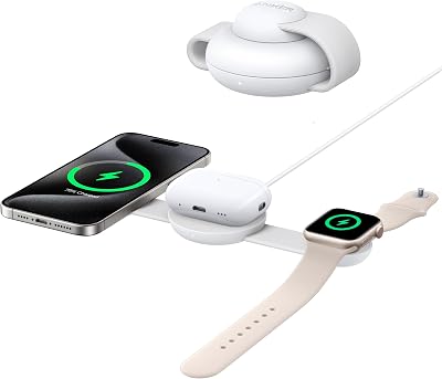 Anker MagGo Caricatore Wireless iPhone 3 in 1 15W, Compatibile con MagSafe, certificato Qi2, Pieghevole e Portatile per iPhone 16/15/14/13 AirPods, Apple Watch e altro (caricatore USB-C incluso)
