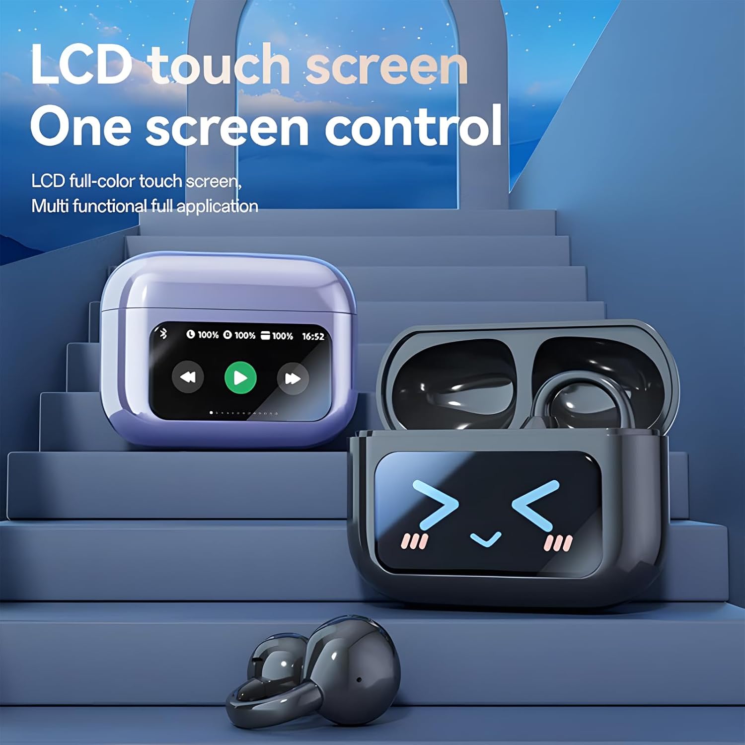 Smart Touchscreen Bluetooth Earbuds, Clip on Earbuds, M100 Clip on Ear Headphones, Open Ear with Smart Screen Touch Wireless Bluetooth, AI Real Time Translation (2 Pcs, AI Real Time Translation)