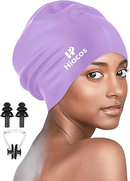 Large Swim Cap for Women Men Adults, Silicone Swimming Cap for Long Hair, Waterproof Swim Hats Bathing Caps to Keep Hair Dry