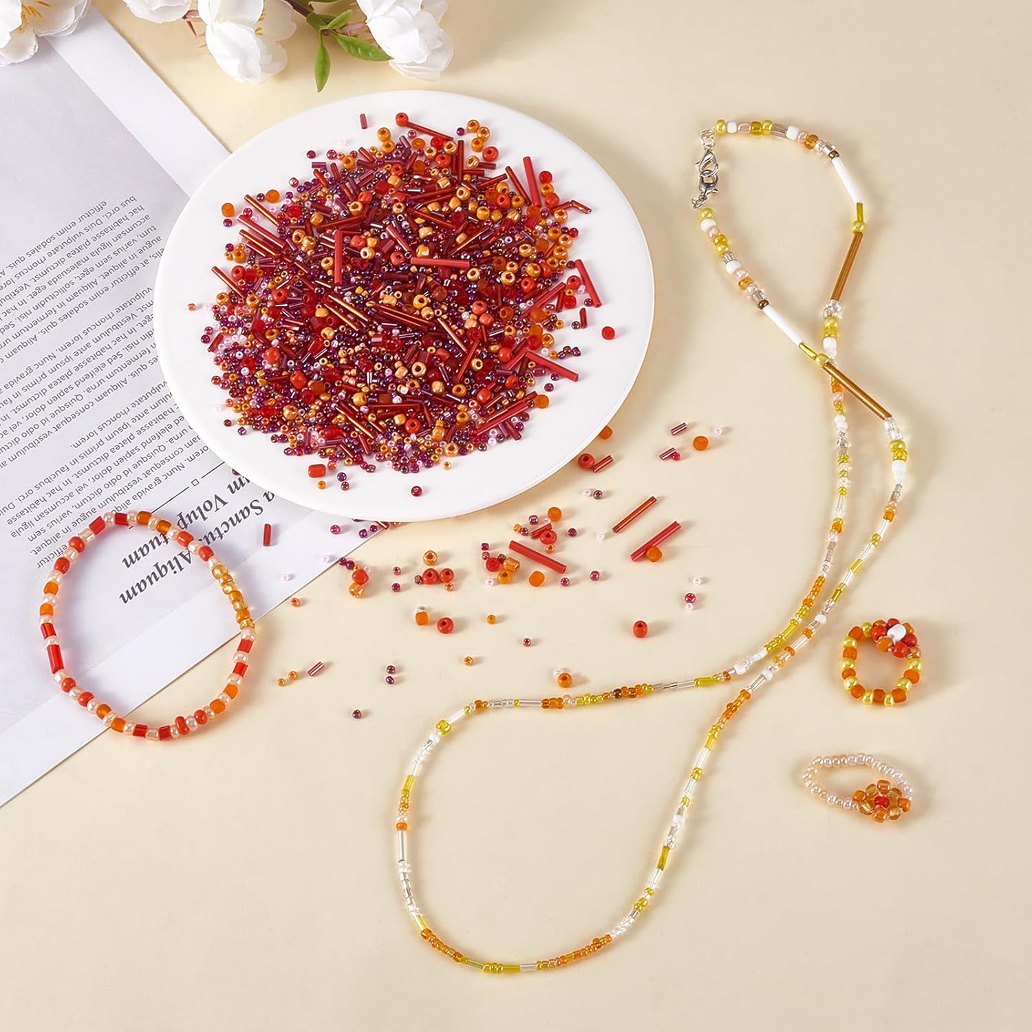 BEEFLYING 1 Pack Assorted Glass Seed Beads Bugle Beads Tube Beads for Jewelry Making 1.5-4.5mm Tube Loose Glass Seed Spacer Beads Bulk for DIY Jewelry Bracelet Neckalce Earring Making (Red) - Image 4