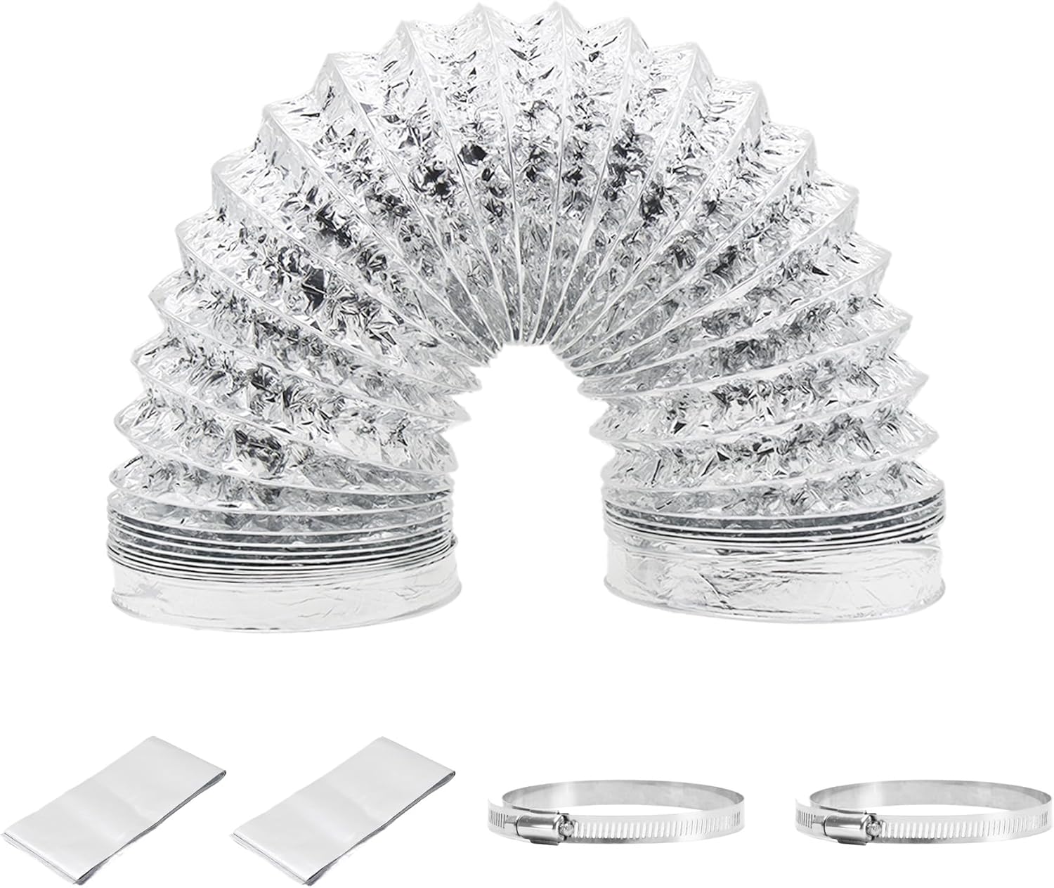 Dryer Vent Hose,ULIFESTAR Extra Thick Flexible Exhaust Duct Hose,Aluminum Foil Insulated Ducting for Tight Space,HVAC Ducting Kit with 2 Clamps and 1 Tape (180mm*3m/7.08"*9.84ft)