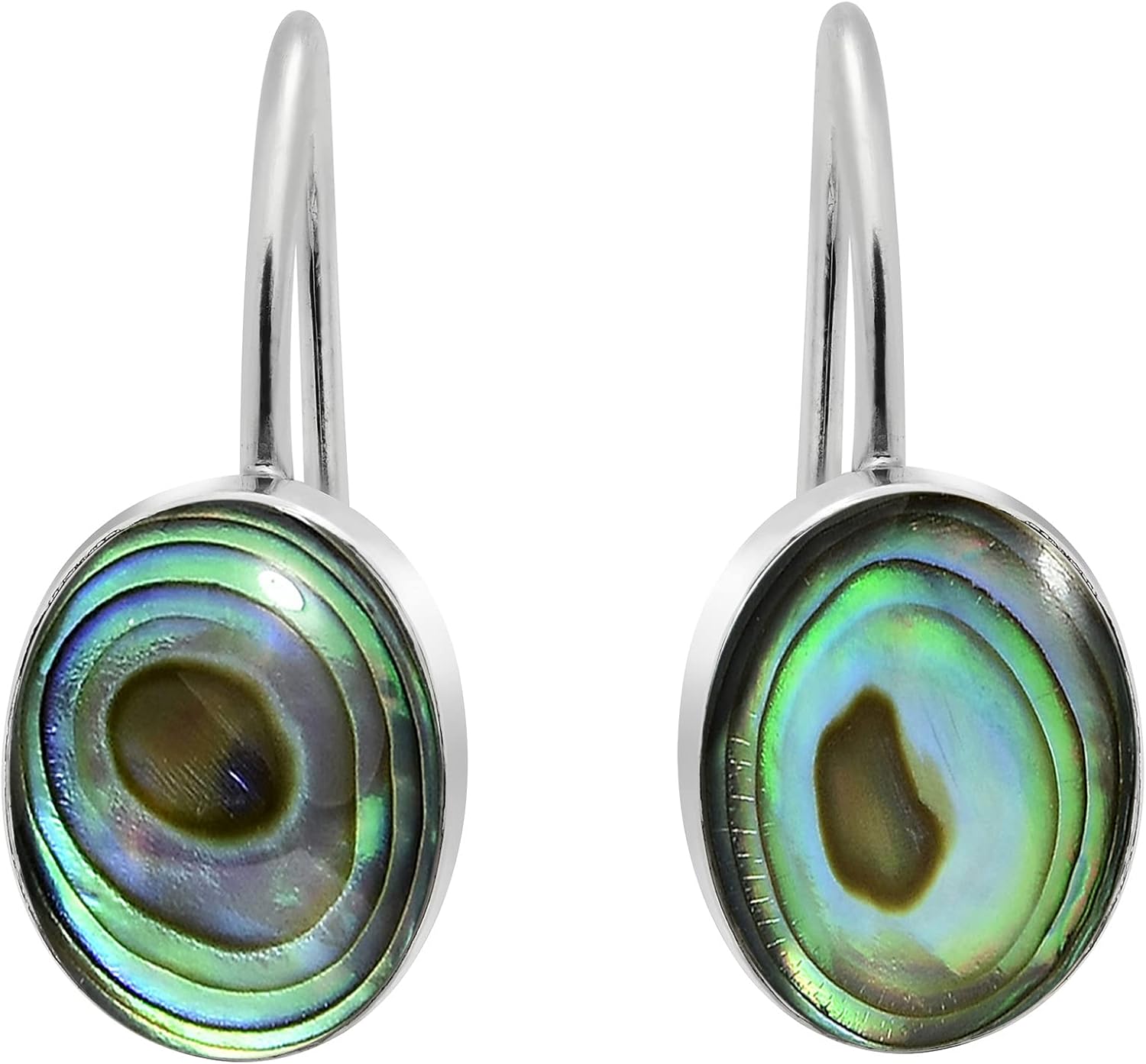 AeraVida Sterling Silver Oval Mother of Pearl Dangle Earrings for Women | 16mm Lightweight Hypoallergenic Hook Earrings in White, Red, Green or Abalone | Minimalist Bridal Jewelry for Wedding or Daily Wear