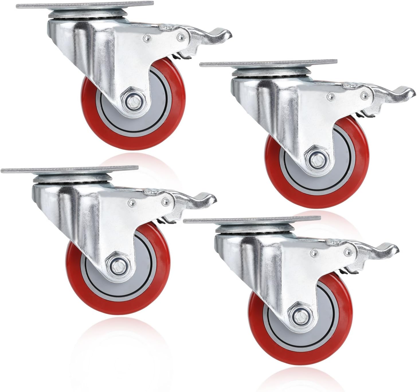 Pack of 4 Furniture Castors, Heavy Duty Castors with Brakes, Castors for Furniture 75 mm Maxi 544 kg, Swivel Castors for Furniture, No Traces & Quiet, Transport Castors for Pallet Furniture,