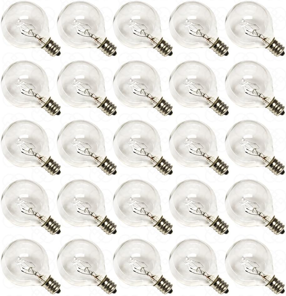 Deneve G40 Clear Glass Globe Bulbs with Candelabra Screw Base, Pack of 25