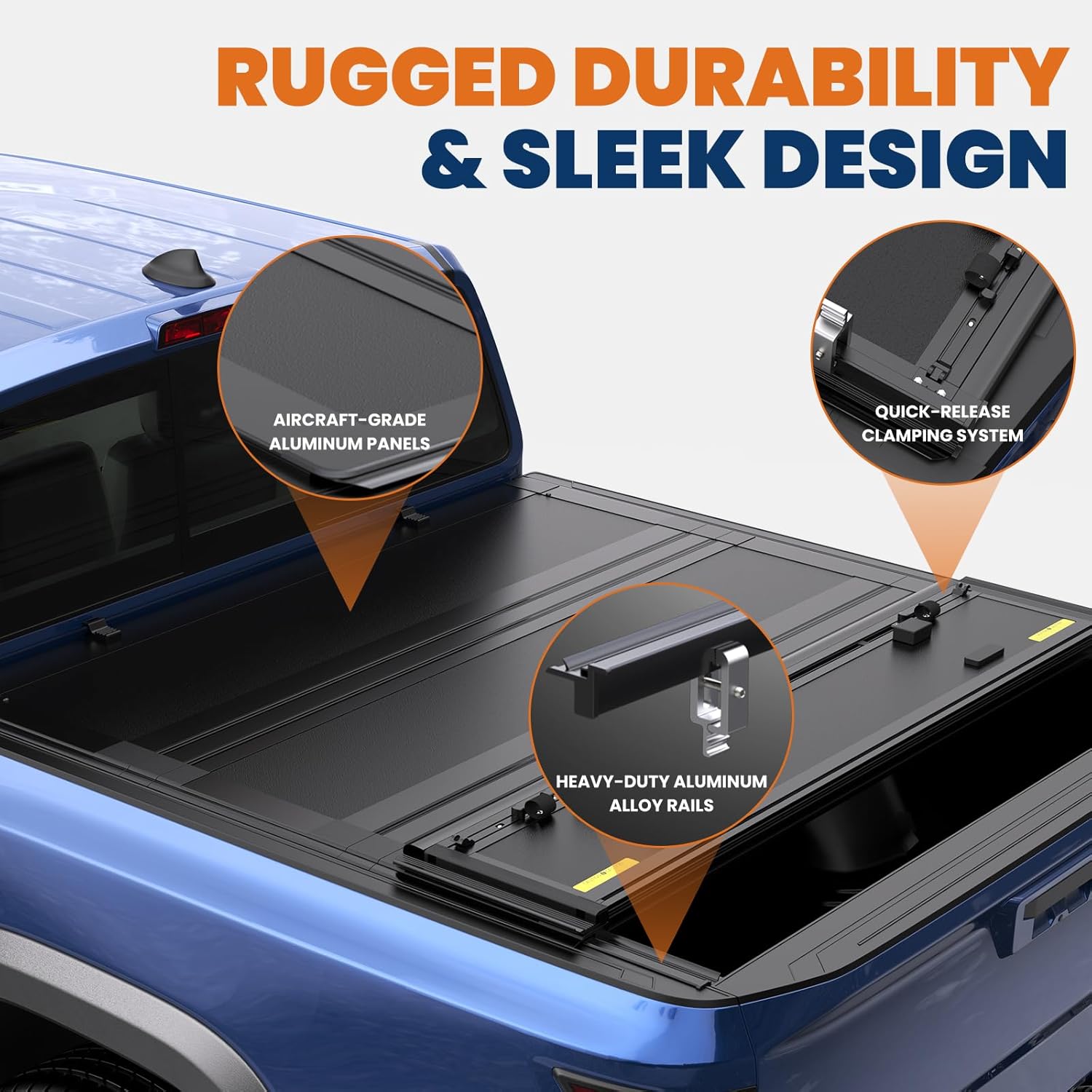 KUIPERAUTO 6.7FT Low-Profile Hard Truck Bed Quad-Fold Tonneau Cover Compatible for 2019-2025 2026 Chevrolet Silverado GMC Sierra 1500 - Hard 4 Fold Bed Cover 6.7 FT Bed On Top (78 inch)