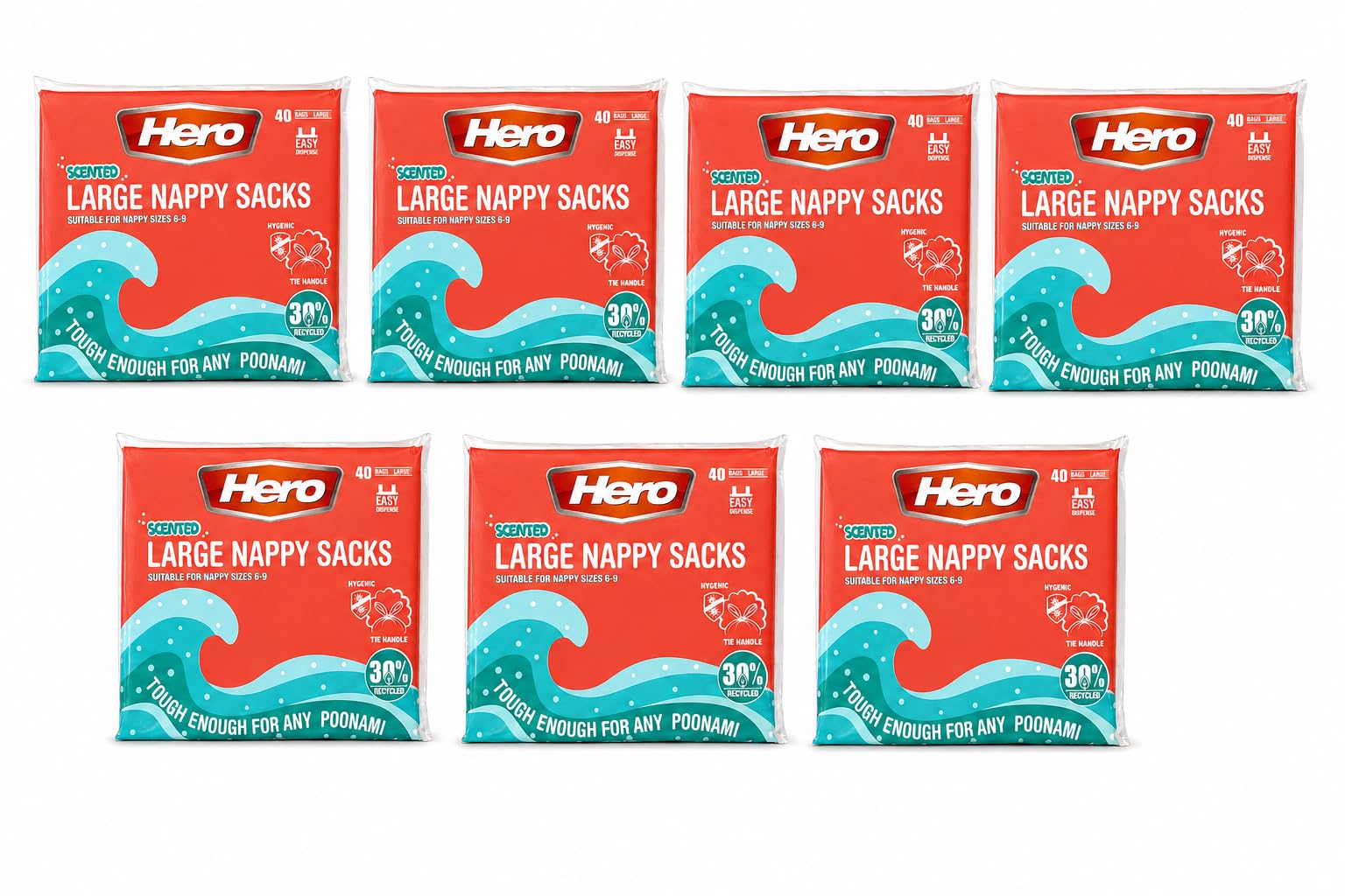 Hero Yellow Large Scented Nappy Sacks – Adult Nappy Disposal Bags | Large Dog Waste Bags | Incontinence Waste Bags With Tie Handles | Fresh Scent, Hygienic & Recycled Plastic (280)