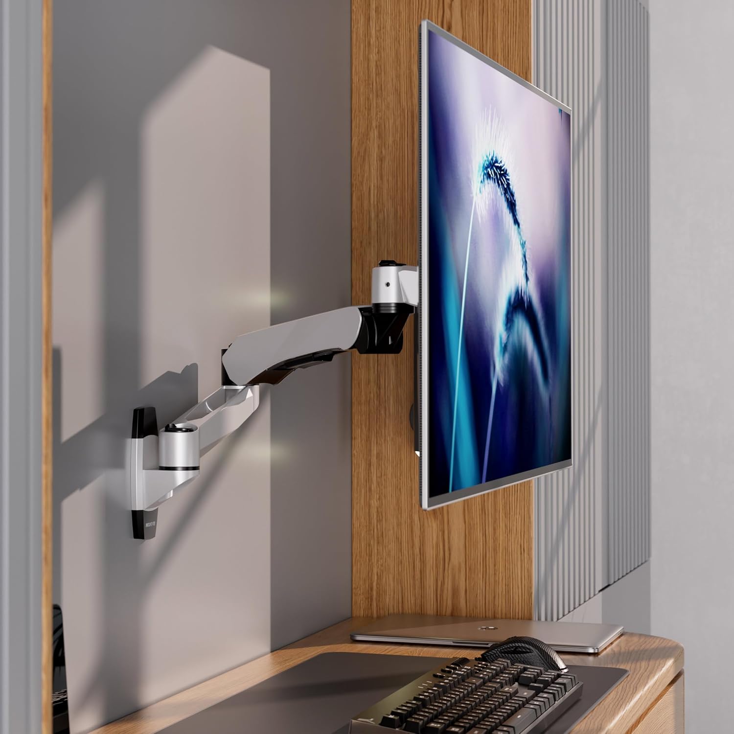 Mount-It! CLiX Series Single Monitor Wall Mount Gas Spring Arm, TAA-Compliant, Fits 13-32" Screens up to 19.8 lbs, VESA 75x75 100x100, Full Motion Articulating, Premium Aluminum, Space-Saving Design