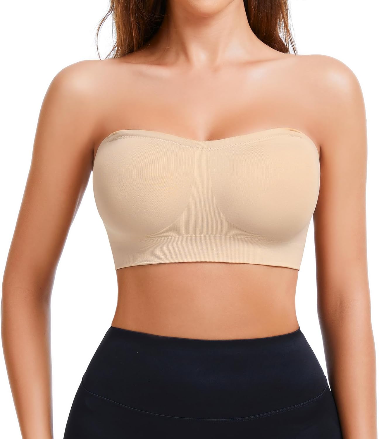 Strapless Bra for Women Seamless Non-Slip Padded Bandeau Bra Wireless Push Up Tube Top Bralette