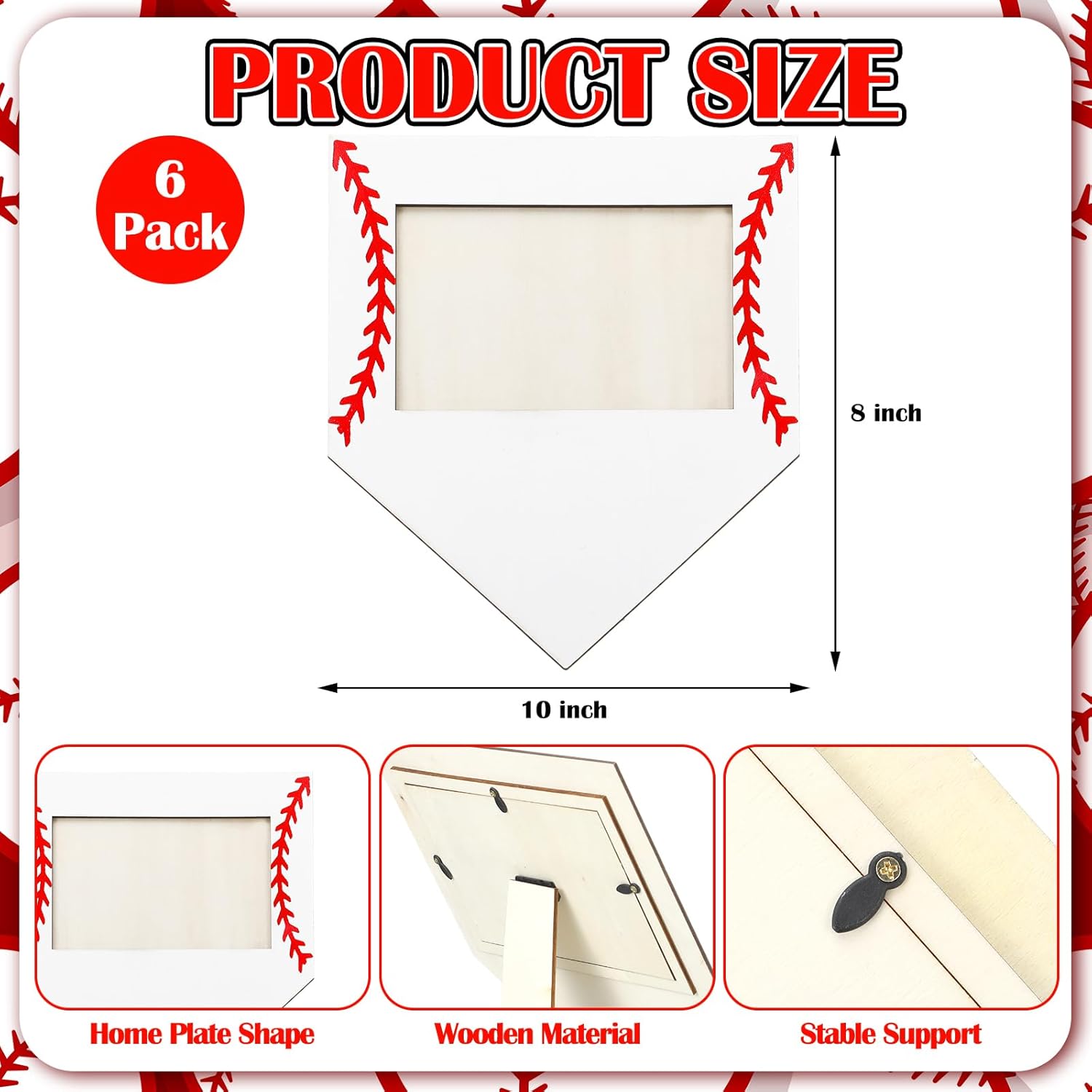 Cinnvoice 6 Pcs Softball Baseball Picture Frame Sport Pattern Photo Frames Wooden Picture Frame Gifts for Tabletop Display Home Hotel Office Decoration, Fits Display 4'' x 6'' Photos (Baseball)
