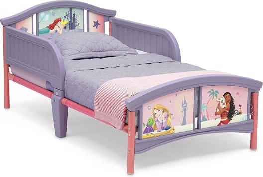 Delta Children Disney Princess Plastic Toddler Bed and 6 Bin Toy Storage Organizer