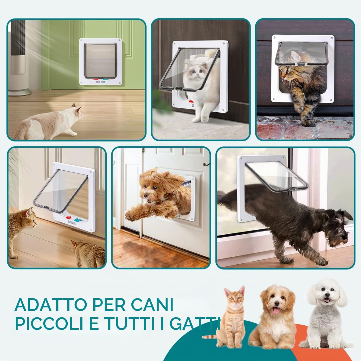 Nobleza - Gattaiola per Gatti e Cani, Porta per Gatti a 4 Vie con Magnete, Entrata e Uscita Controllabile Porta Scorrevole per Finestra di Sicurezza per Animale Domestico (Bianca, L)