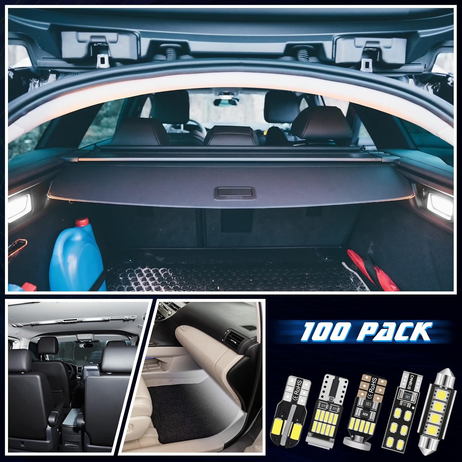 BBTO 100 Pieces LED Car Bulb Kit Interior Lights T10 25 mm 26 mm 27 mm 32 mm and 41 mm Dome Light LED Festoon Bulbs for Car Map Dome Trunk Cargo Door Courtesy License Plate Light