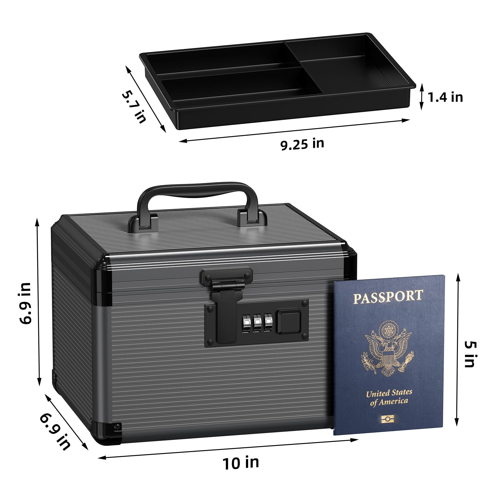 Medikamentenbox mit Zahlenschlosss, medizinbox mit herausnehmbarem Fach und Beutel, tragbare Erste-Hilfe-Box für zu Hause und unterwegs, 25 * 17.5 * 17.5cm (Schwarz, Klein)