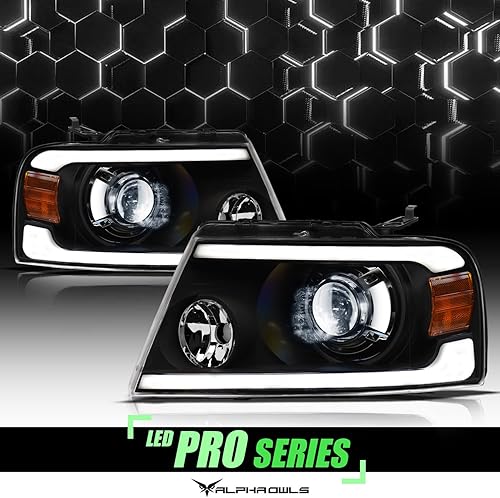 Miniatura 51 de Alpha Owls 8711378 Projector Headlights With Switchback Sequential LED Bar & Startup Light - Black Amber Fits 2004-2008 Ford F150 / 2006-2008