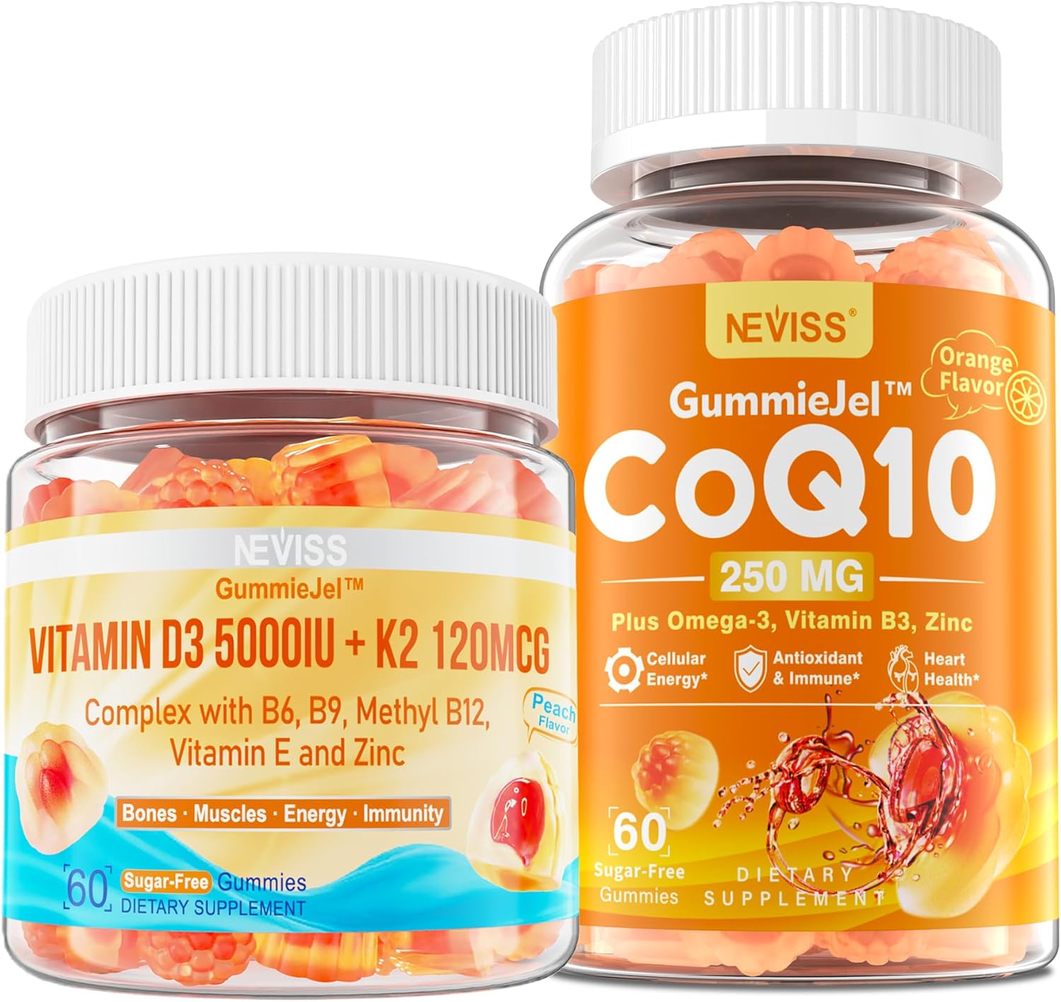 NEVISS Vitamin D3 5000IU + K2 (MK-7) 120mcg + CoQ10-250mg High Absorption Filled Gummies