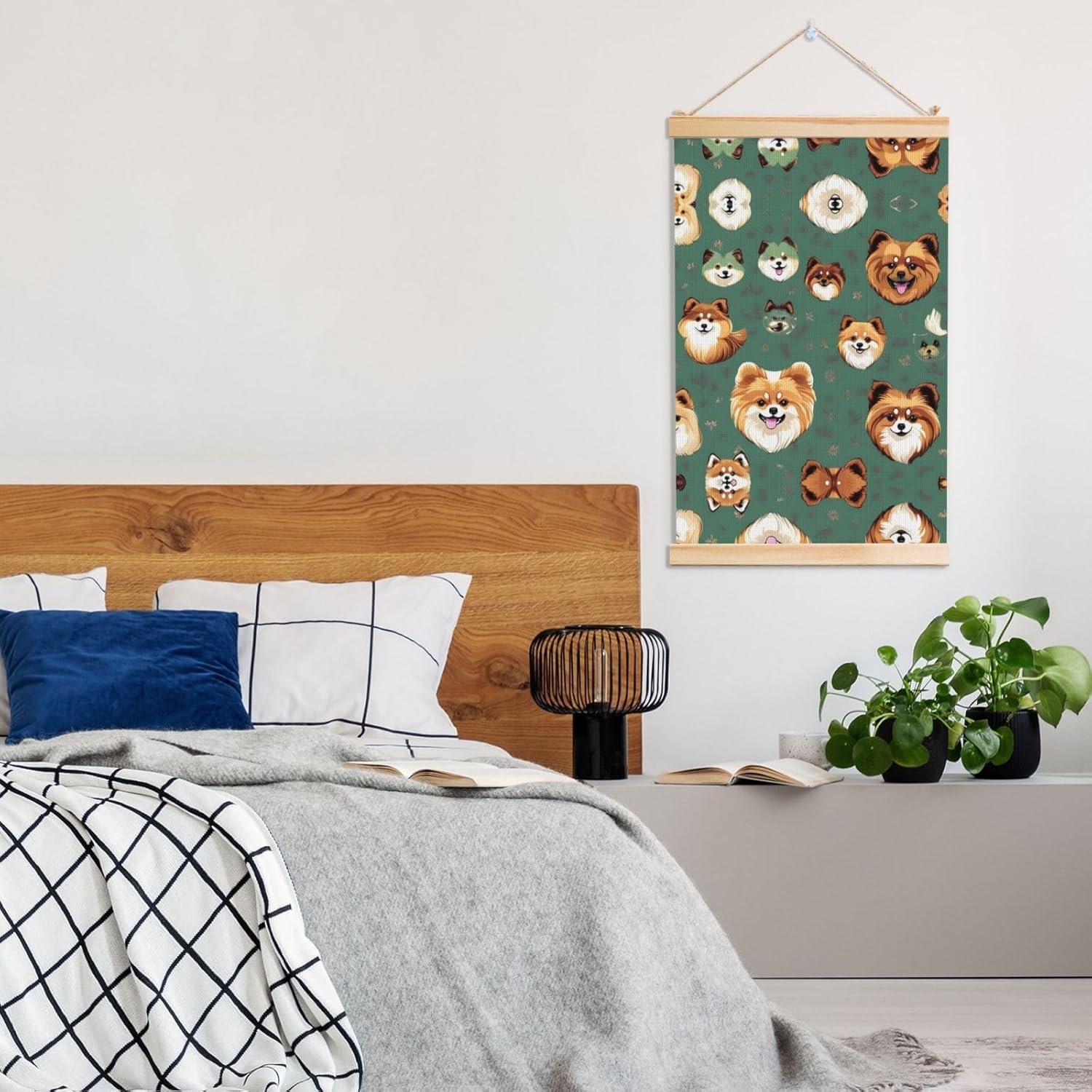 Pomeranians Pattern Print Poster Hanger,Hanging Poster, Poster Frame,Wood Poster Hanger, For Wall Hanging