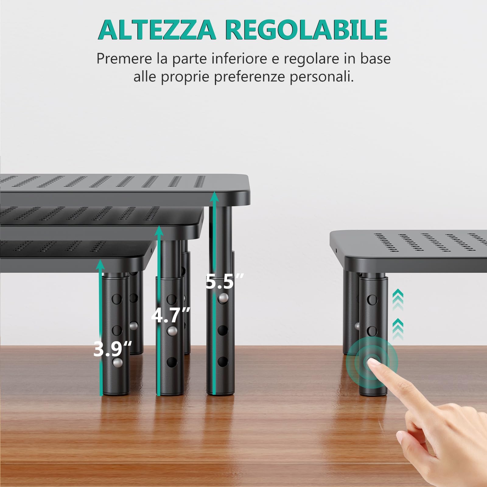 WALI Supporto per monitor del computer, 3 alzate regolabili in altezza, supporto per computer da scrivania in metallo, per ufficio, casa, scuola, 37 x 24 cm, confezione da 2, nero (STT003-2)