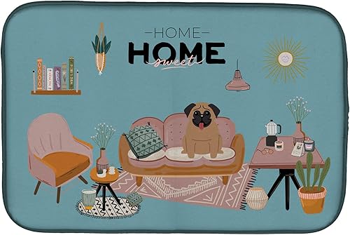 Miniatura 414 de Caroline's Treasures CK7824DDM - Tapete absorbente para secado de platos con diseño de bulldog inglés, rojo y blanco, para encimera de cocina, 14 x