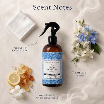 Abbey & Sullivan Linen Spray, Fresh Laundry Scent with Fresh Green Floral Musk, Pack of 2, 16 oz
