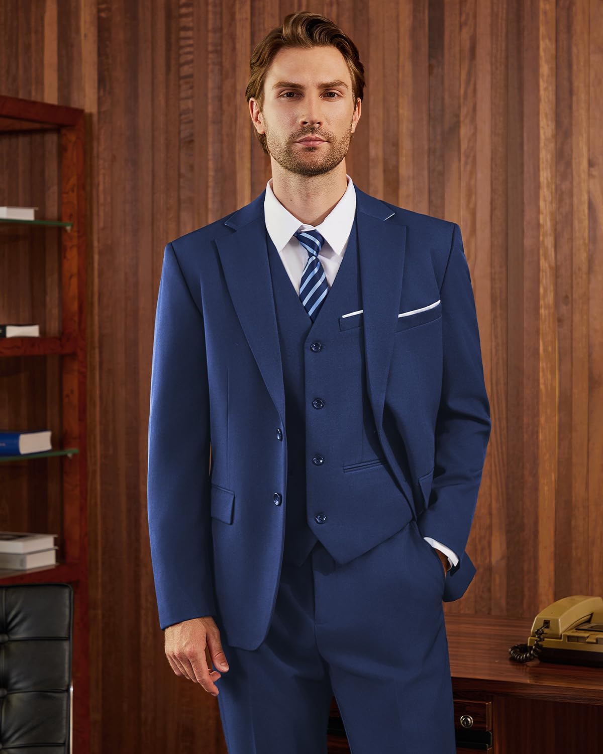 Traje Hombre 3 Piezas Slim Fit Traje Hombre Elegante 2 Botones Chaqueta Chaleco Pantalón Traje Formal Business Boda Oficina Evento Fiesta Smoking Clásico Moderno