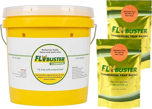 Flybuster Fly Trap | Outdoor Device for Catching Flies | 10-Liter Commercial Size | with One Flytrap and 2 Bait Packets | 2,000,000 Fly Capacity | Non-Toxic | Child & Pet Safe