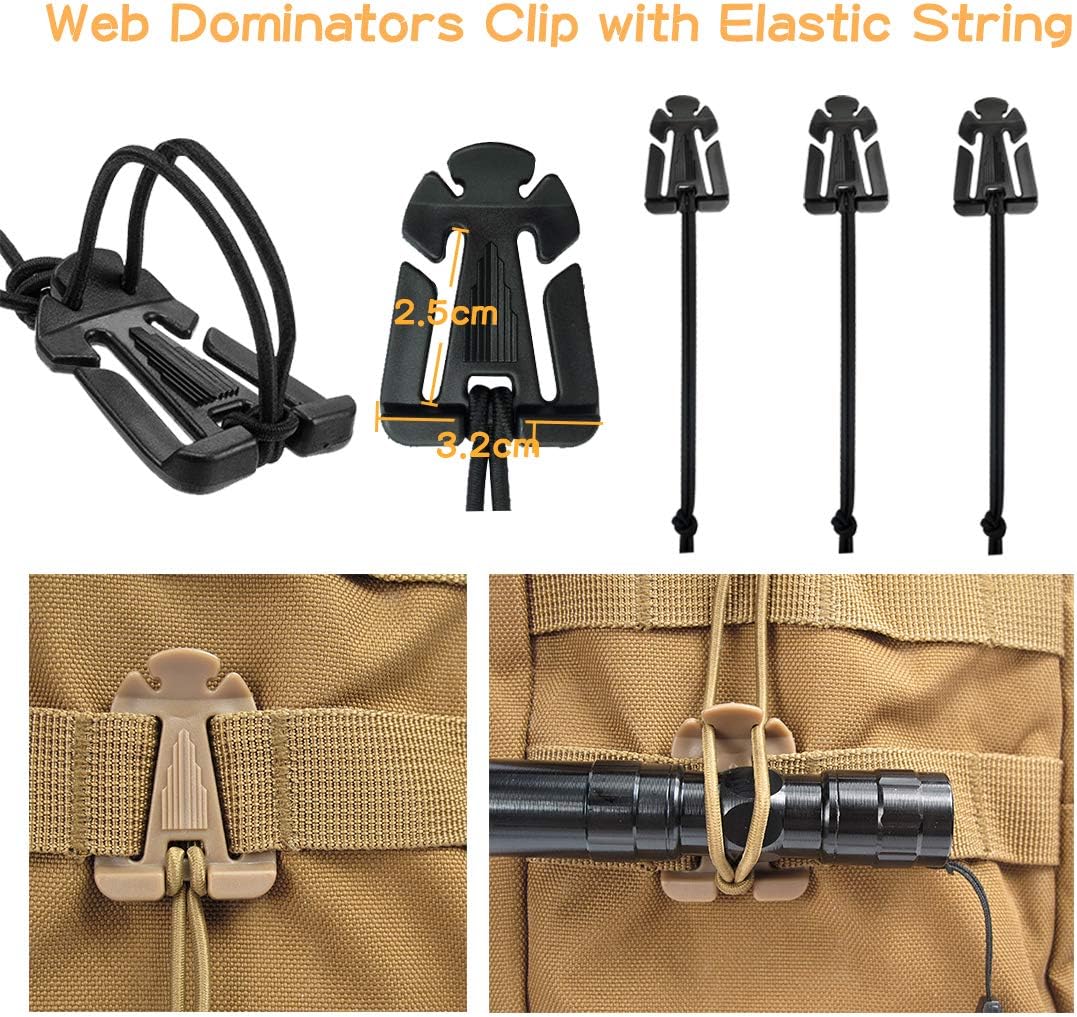 34 PCS Molle Attachments Set Tactical Gear Clip for Webbing Strap Molle Bag Tactical Backpack Vest Belt - Key Ring, D-Ring Locking Carabiner, Water Bottel Carriers Tube Clip, Web Dominator Buckle : Sports & Outdoors