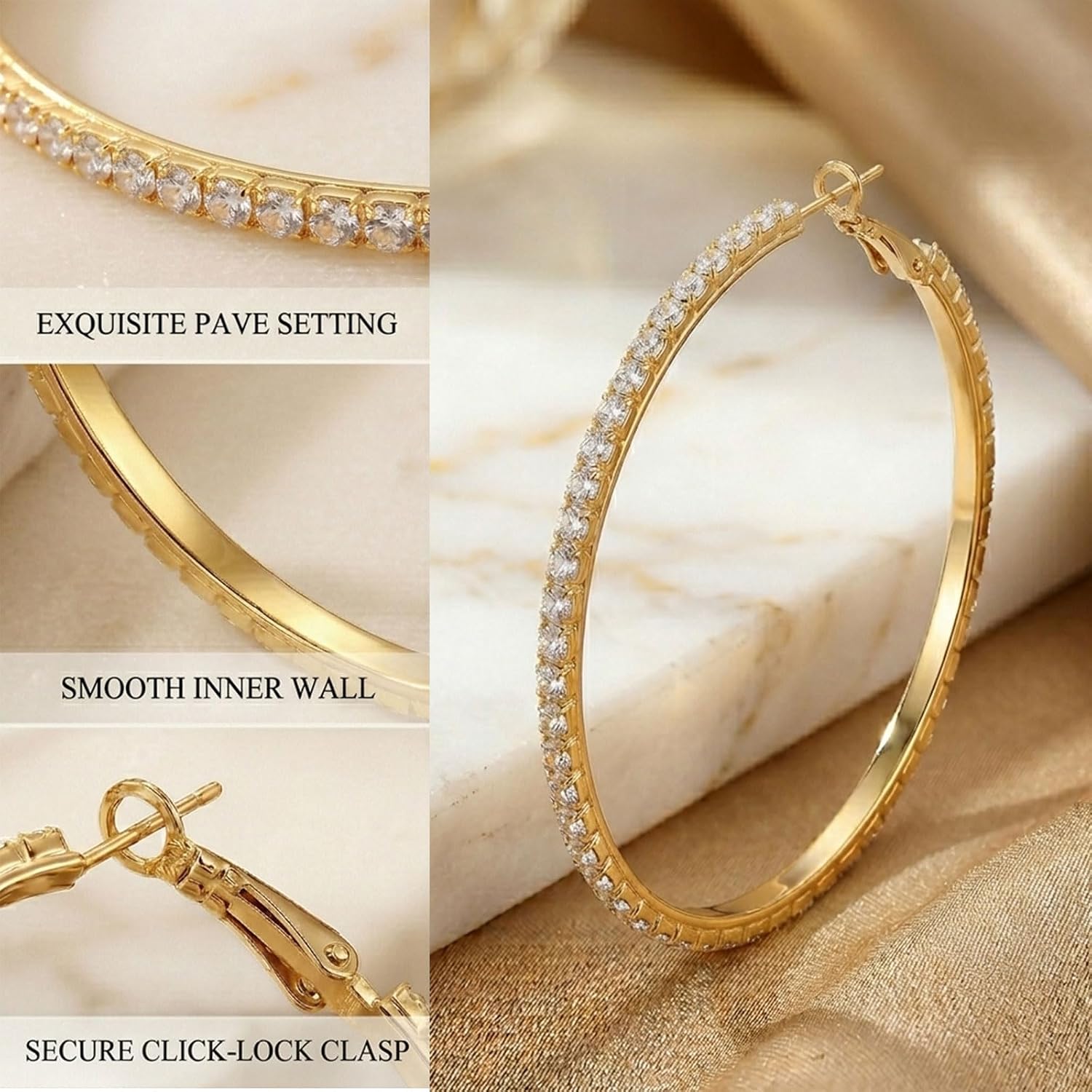 80mm Large Rhinestone Hoop Earrings for Women Sparkly Big Hoop Jewelry | large hoop earrings with sparkly crystals Ideal for wedding bridal attire prom night outfits and weekend party