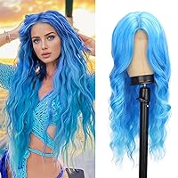 Vista 16 de Peluca larga ondulada marrón degradado para mujer, de 26 pulgadas, raya en medio, pelucas de aspecto natural, fibra sintética resistente al calor