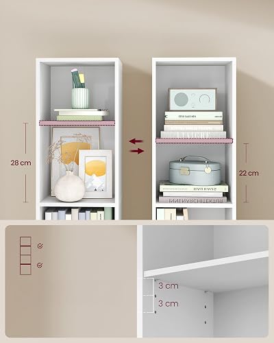VASAGLE Custos Collection Bibliothèque Cube à 4 Niveaux, étagère de Rangement, présentoir, Compartiments Ouverts, 24 x 30 x 106 cm, Salon, Bureau à Domicile, Chambre à Coucher, Blanc Nuage LBC434W01 - 3