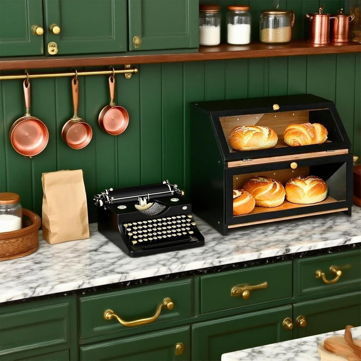 コーナーブレッドボックス - 天然木製 2段式,カウンタートップ用パン収納コンテナ,シリアル・フルーツ・スナック・乾物用 パントリー